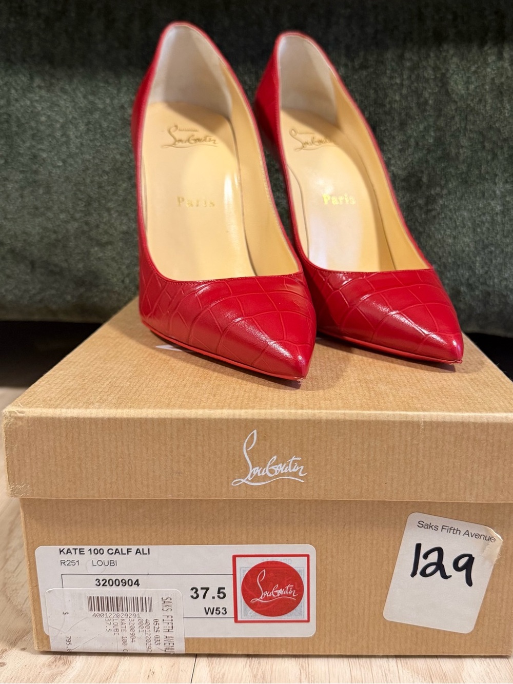 Christian Louboutin Red Pointed-Toe Croc-Embossed Pumps